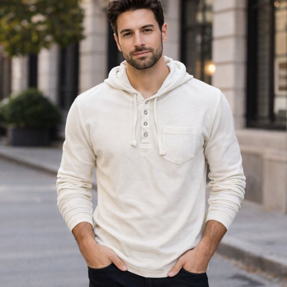Kenneth Cole Men's Lightweight Long-Sleeve Sweater Hoodie 1/4 Button Up S & M